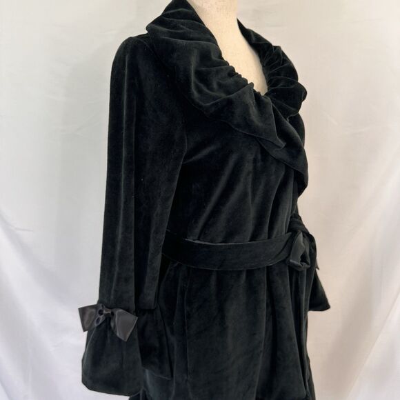 BETSEY JOHNSON Black Velour Robe SMALL Pockets Ribbon Bows Lace Ruffle - Picture 7 of 9